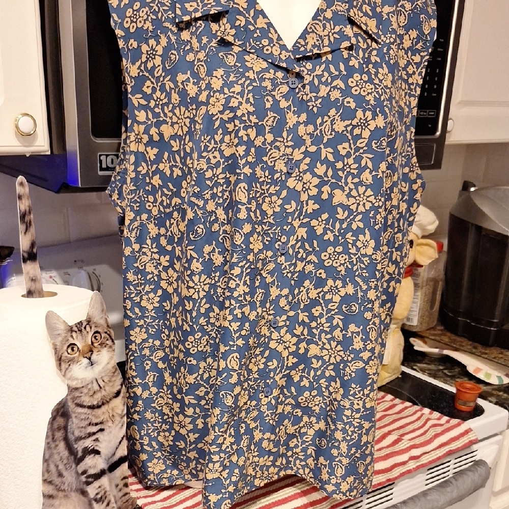 f Floral Sleeveless Blouse Button Down Size 3